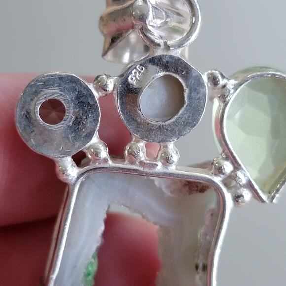 Green Druzy Geode Pendant, Sterling Silver Gemstone Necklace, Prehnite and Pearl - Picture 7 of 10